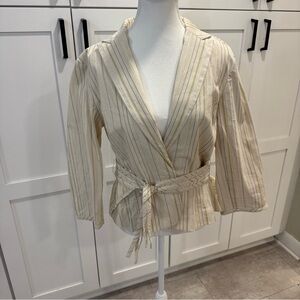 Bandolino stretch belted jacket blazer striped cream spring size 12